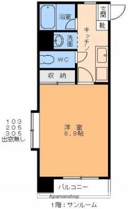 グレイスパル木屋町 305｜愛媛県松山市木屋町２丁目(賃貸マンション1K・3階・26.32㎡)の写真 その2