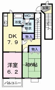 グリーンハイツ 202 ｜ 高知県高知市仁井田（賃貸アパート2LDK・2階・50.30㎡） その2