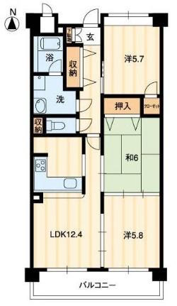 パールリバー 405｜高知県高知市大原町(賃貸マンション3LDK・4階・68.00㎡)の写真 その2