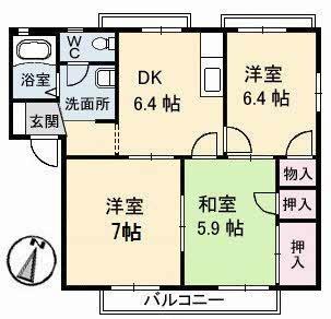 コーポウェルネス 103 ｜ 高知県高知市若草町（賃貸アパート3DK・1階・54.34㎡） その2