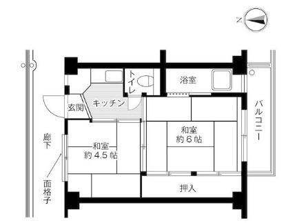 ビレッジハウス平田2号棟 0208｜山口県岩国市南岩国町２丁目(賃貸マンション2K・2階・28.98㎡)の写真 その2