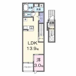 クレストアドバンステンパイII 2階1LDKの間取り