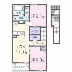 カーサ・フォレスタ　Ａ 2階2LDKの間取り