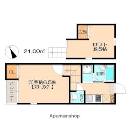 福岡市地下鉄空港線 大濠公園駅 徒歩9分の賃貸アパート 2階1Kの間取り