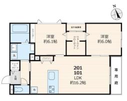 メゾンルボア大里 1階2LDKの間取り