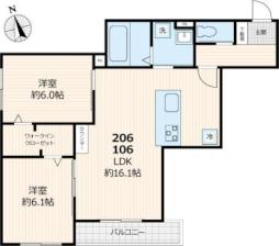 メゾンルボア大里 1階2LDKの間取り