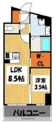 JR鹿児島本線 黒崎駅 徒歩5分の賃貸マンション 9階1LDKの間取り