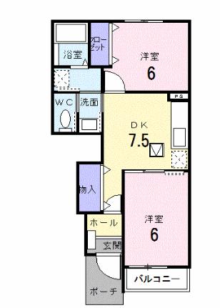 サンモールＢ 104｜福岡県大川市大字酒見(賃貸アパート2DK・1階・44.82㎡)の写真 その2