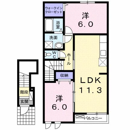 カーサ　フェリーチェIII 202｜福岡県大川市大字三丸(賃貸アパート2LDK・2階・57.21㎡)の写真 その2