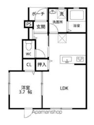 ウィステリアII 1階1LDKの間取り