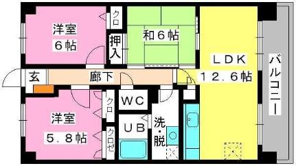 ピオーネテラス空港南 502 ｜ 福岡県福岡市博多区立花寺２丁目（賃貸マンション3LDK・5階・70.04㎡） その2