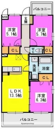 ラ・フレーズ天神 401｜福岡県古賀市天神４丁目(賃貸マンション3LDK・4階・67.89㎡)の写真 その2