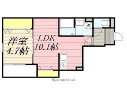 メゾンクレール井尻南壱番館 2階1LDKの間取り