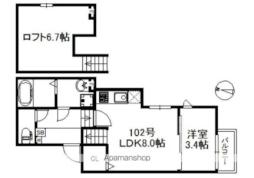 アイリスサンタ久留米 2階1DKの間取り