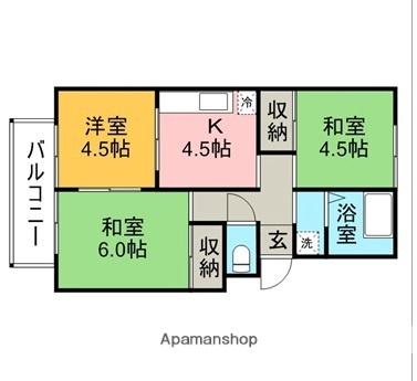 福岡県小郡市三沢(賃貸アパート3DK・2階・46.28㎡)の写真 その2