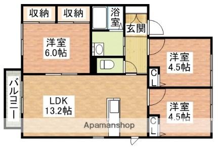 コーポニュートリノＡ ｜佐賀県鳥栖市曽根崎町(賃貸アパート3LDK・2階・64.02㎡)の写真 その2