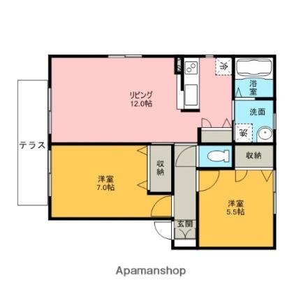 花ぞ野ローズガーデンＦ棟 102｜長崎県佐世保市折橋町(賃貸アパート2LDK・1階・54.81㎡)の写真 その2