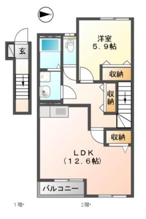 秋桜 205 ｜ 熊本県熊本市南区富合町榎津（賃貸アパート1LDK・2階・52.73㎡） その2