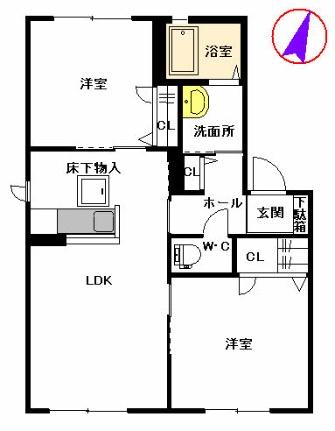 エスポアハイム 102｜熊本県宇城市松橋町曲野(賃貸アパート2LDK・1階・53.28㎡)の写真 その2