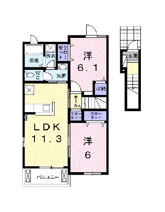 エレガンス・イリーデII 203｜熊本県八代市植柳元町(賃貸アパート2LDK・2階・57.07㎡)の写真 その2