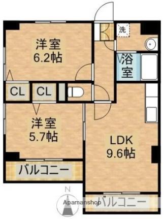 ヒローズ月見ヶ丘 103｜宮崎県宮崎市月見ケ丘２丁目(賃貸マンション2LDK・1階・49.41㎡)の写真 その2